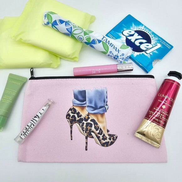 Canvas Toiletry/Makeup Bag, Feminine Pouch, Travel Bag, Money Bag, Pencil Case. - Picture 2 of 13